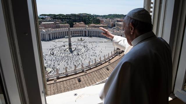 May 24, 2020 : Police carries out security and sanitization checks as people arrive to attend Pope Francis' live streamed Angelus prayer on Saint Peter's square   at the Vatican