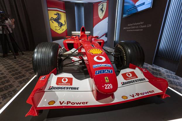 Schumacher F1 Ferrari preview at Sotheby's in Geneva