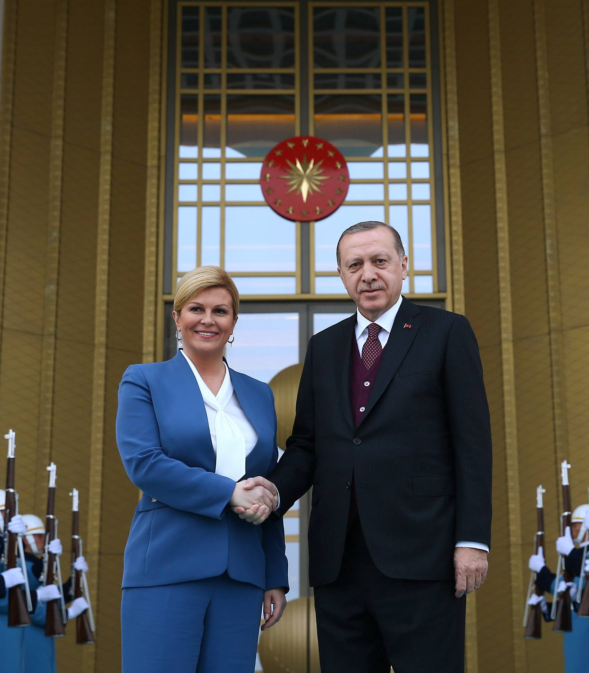 Turkish President Tayyip Erdogan meets with Croatian President Kolinda Grabar-Kitarovic at the Presidential Palace in Ankara