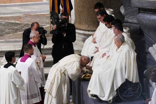 Pope Leo XIV leads the Holy Thursday Mass at the Basilica di San Giovanni in Laterano (Basilica of St. John Lateran) in Rome