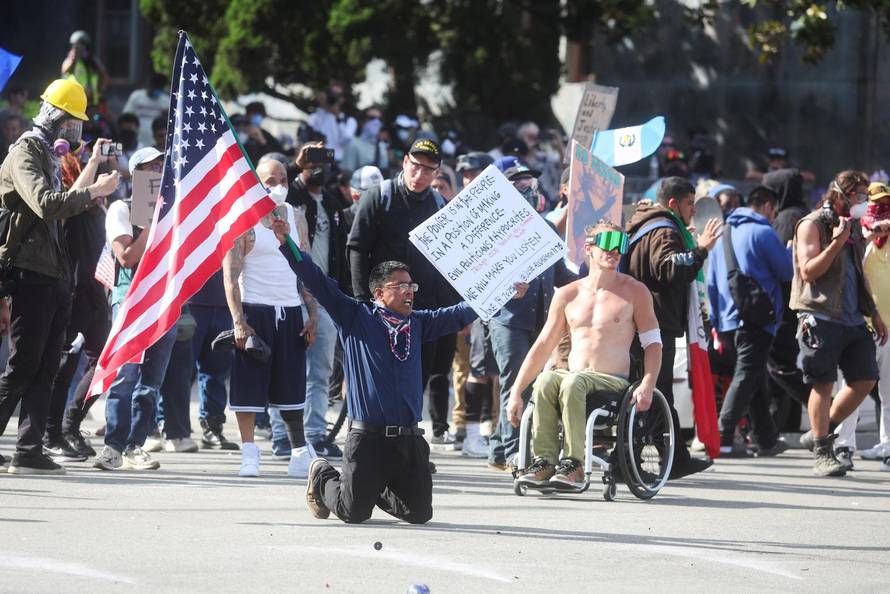 Protest against federal immigration sweeps, in Los Angeles