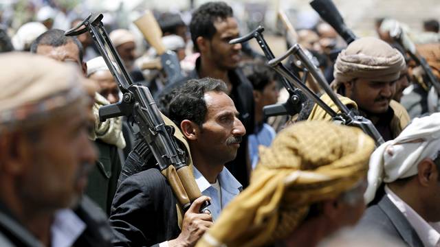 Tribesmen loyal to the Houthi movement attend a gathering in Yemen's capital Sanaa