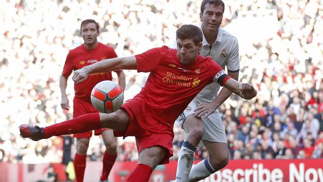 Liverpool's Steven Gerrard scores their fourth goal
