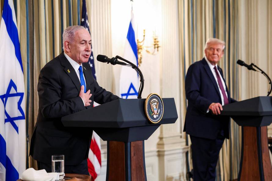 U.S. President Trump meets Israeli PM Netanyahu at the White House in Washington