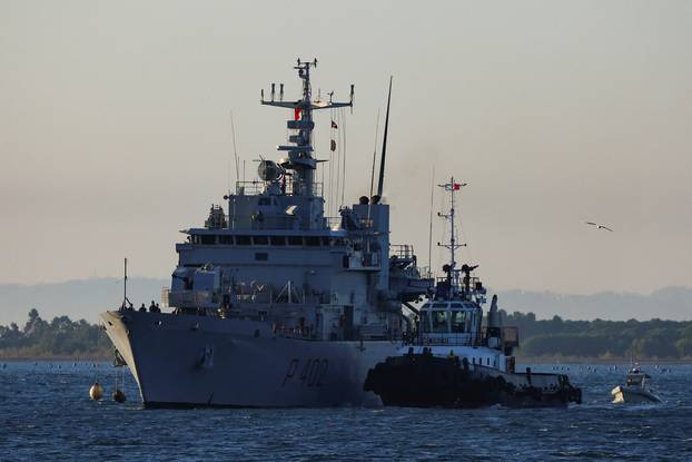 Italian navy ship Libra arrives with the first group of migrants in Albania