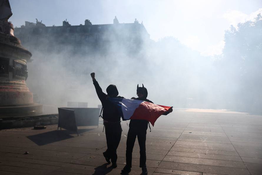 Demonstrators gather at the Place de la Republique, in Paris