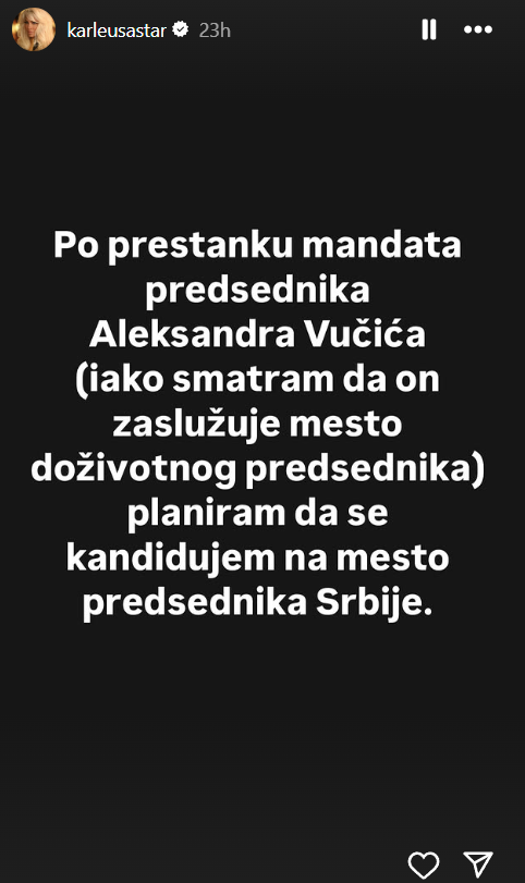 Karleuša želi biti predsjednica Srbije: 'Vučić zaslužuje to biti doživotno, ali kandidirat ću se'