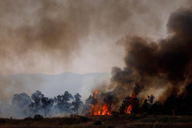 A wildfire burns on the outskirts of Valmojado