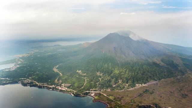 FILE PHOTO: An aerial view shows Mt. Sakurajima in Kagoshima, southwestern Japan