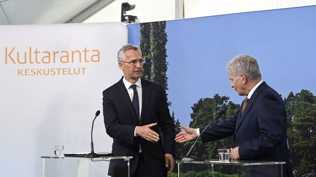 Press conference during Kultaranta Talks, hosted by Finnish President at the Presidential Summer residence Kultaranta, in Naantali