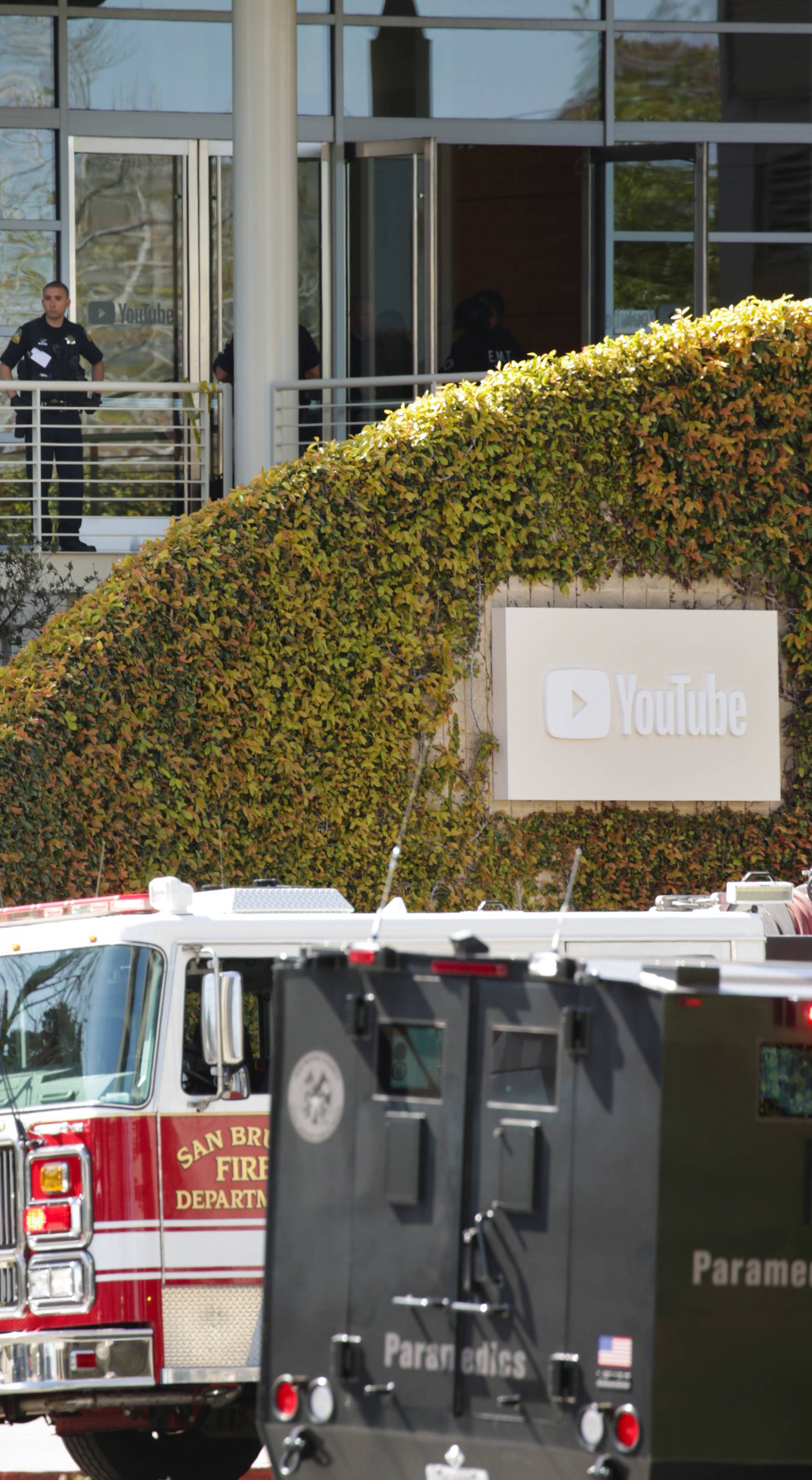 A police officer is seen at Youtube headquarters following an active shooter situation in San Bruno, California