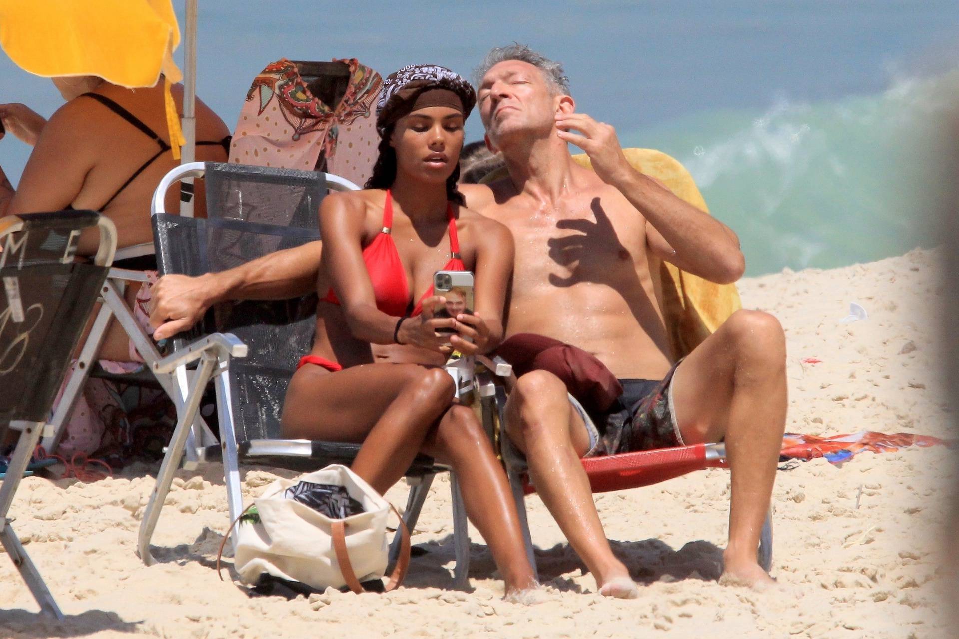 *EXCLUSIVE* Vincent Cassel and wife Tina Kunakey bare their hot bodies at the beach in Brazil!