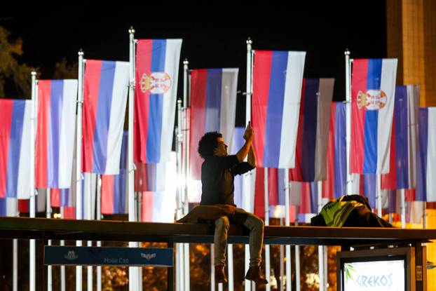 Demonstrators protest to mark the first anniversary of the fatal November 2024 Novi Sad railway station canopy collapse, in Novi Sad