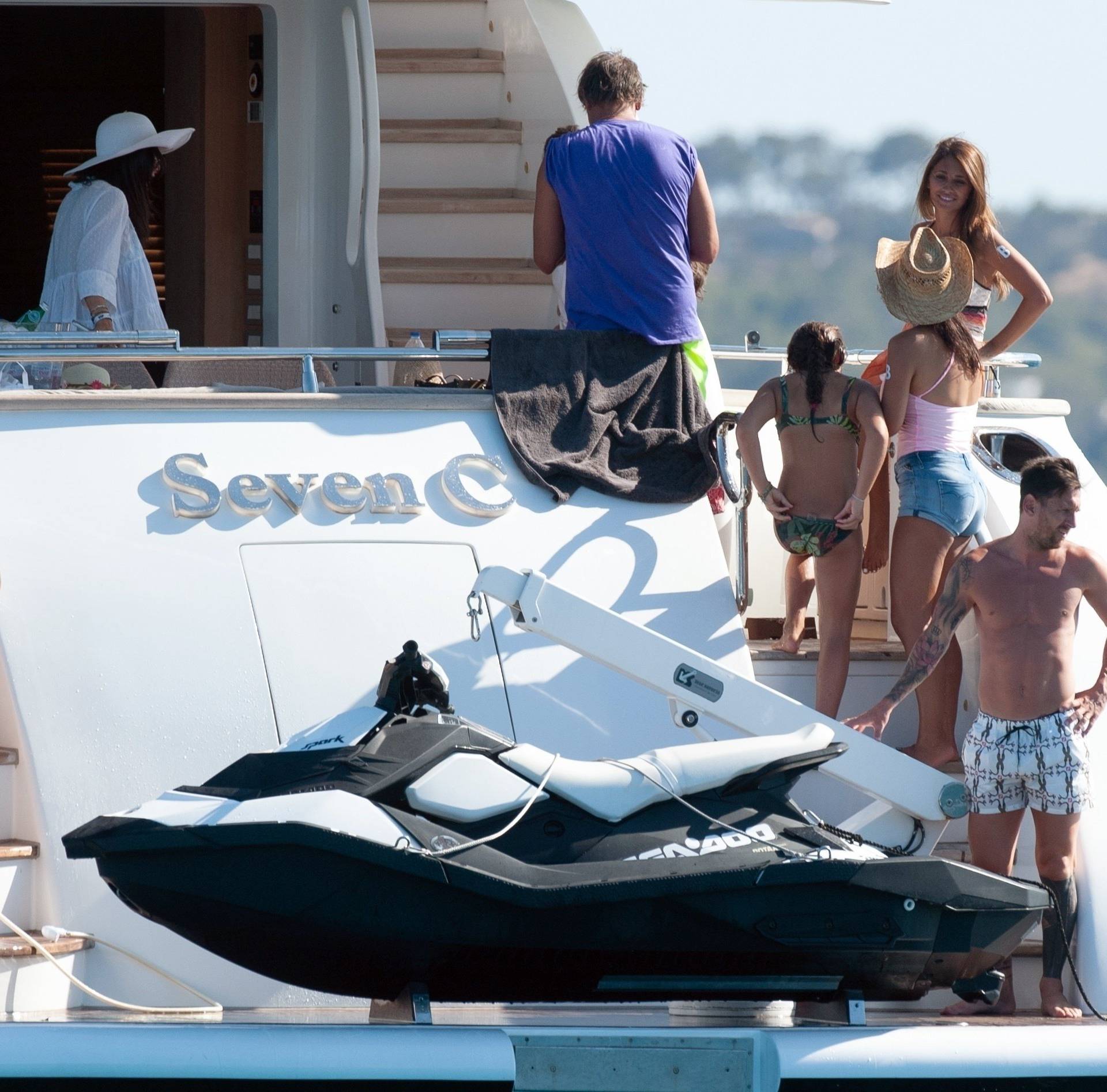 Cesc Fabregas is joined by wife Daniella Semaan as they accompany Lionel Messi, Luis Suarez and their families aboard a luxury yacht during holidays in Ibiza
