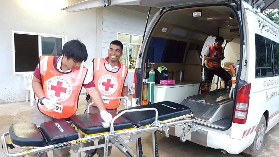 Rescue personnel prepare the transport for the evacuation of the boys and theirÃsoccer coach trapped in a flooded cave, in the northern province of Chiang Rai