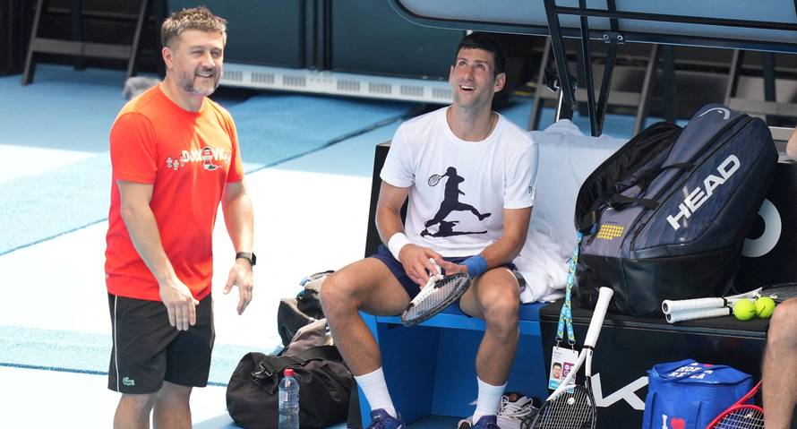 Novak Djokovic practices at Melbourne Park in Melbourne