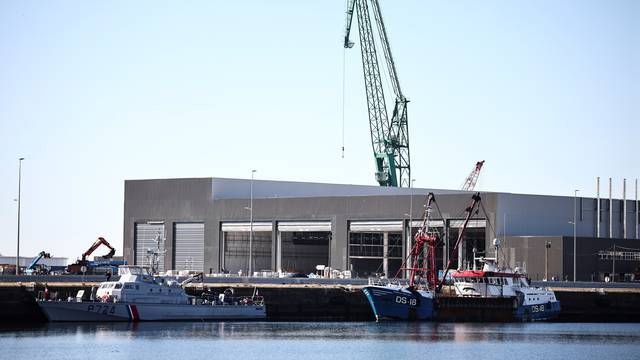 The French Gendarmerie patrol boat Athos and a British trawler Cornelis Gert Jan are seen in Le Havre