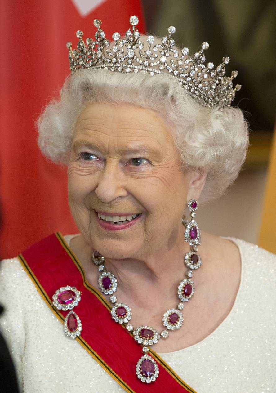 Queen Elizabeth II, accompanied by HRH The Duke of Edinburgh attends the State Banquet at the Bellevue Palace in Berlin