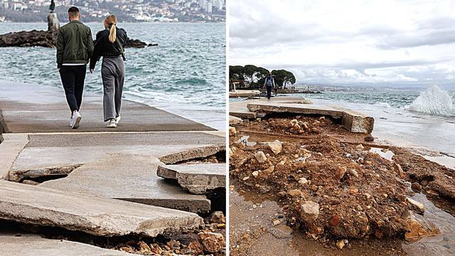 FOTO Kakva je to snaga morala biti! Olujno jugo i valovi razbili su betonsku plažu u Opatiji...