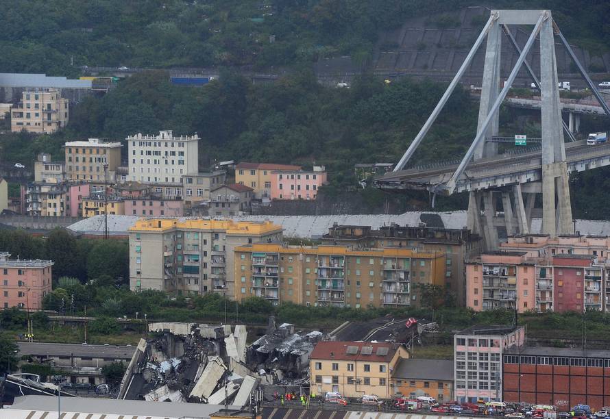 The collapsed Morandi Bridge is seen in the Italian port city of Genoa