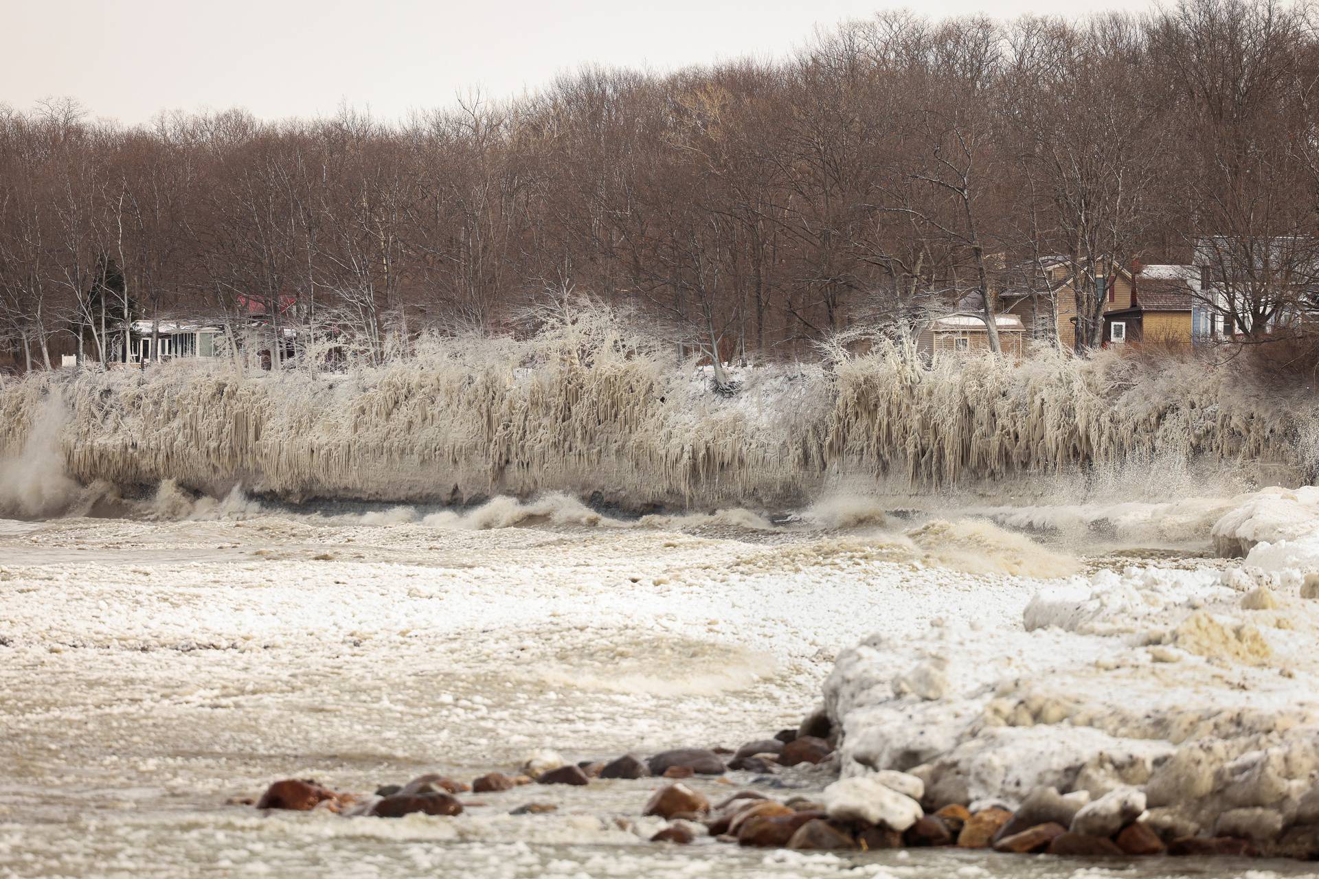 Ice formed by the spray of Lake Erie waves