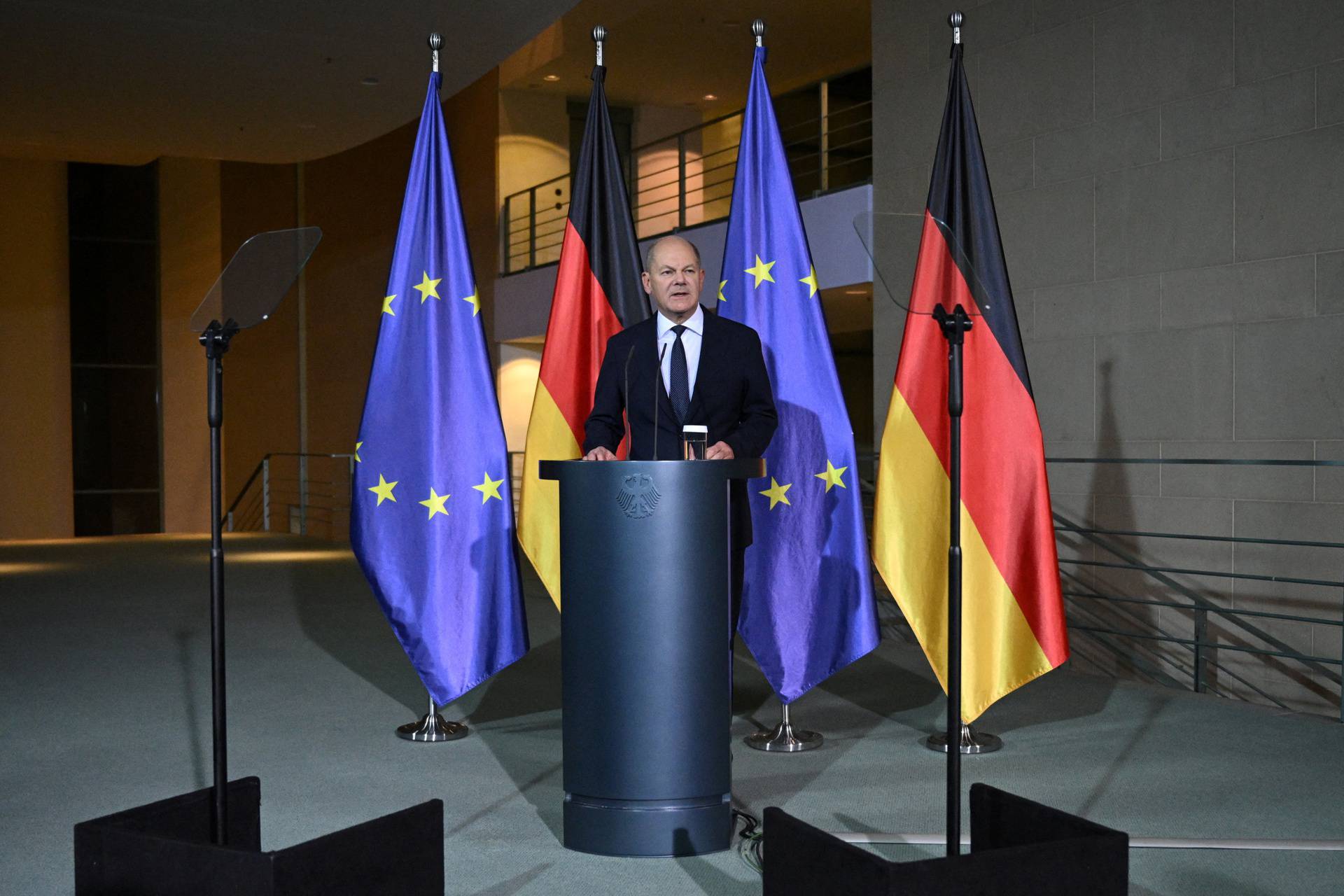 German Chancellor Scholz attends media briefing after sacking Finance Minister Lindner, in Berlin