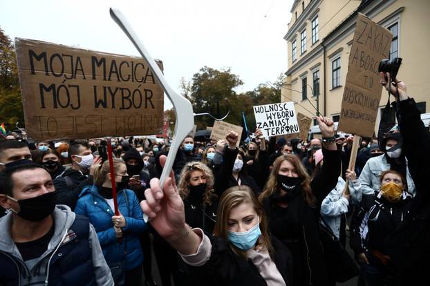 People protest against imposing further restrictions on abortion law in Krakow