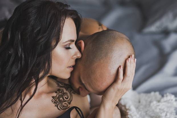 A passionate kiss and stroking her husband 207.