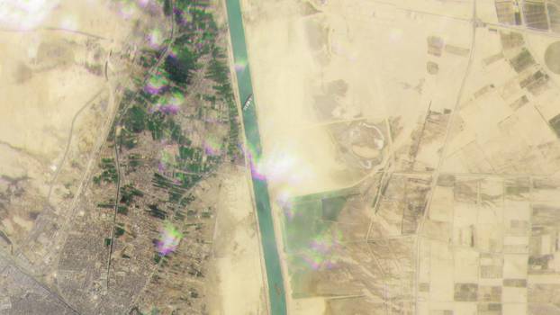 Planet Labs Inc satellite image shows the "Ever Given" stranded in the Suez Canal