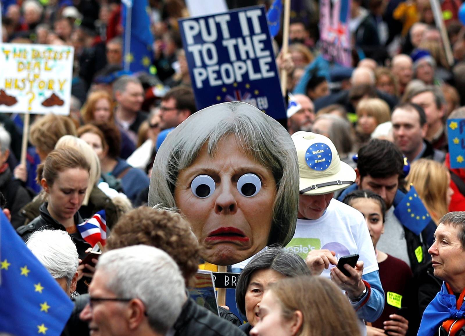 EU supporters participate in the 'People's Vote' march in central London