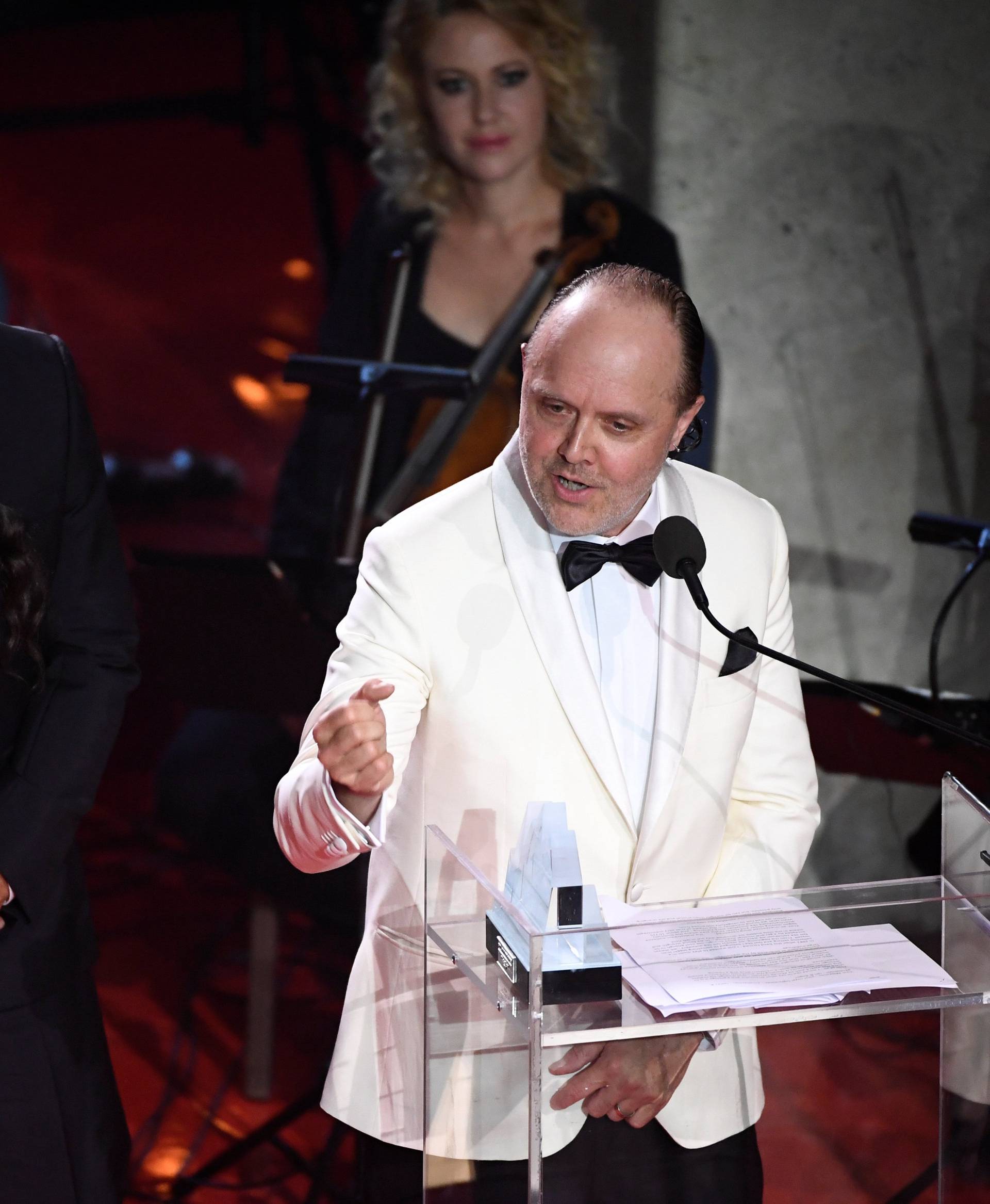 Robert Trujillo and Lars Ulrich, members of Metallica, attend the 2018 Polar Music Prize award cermony at Grand hotel in Stockholm