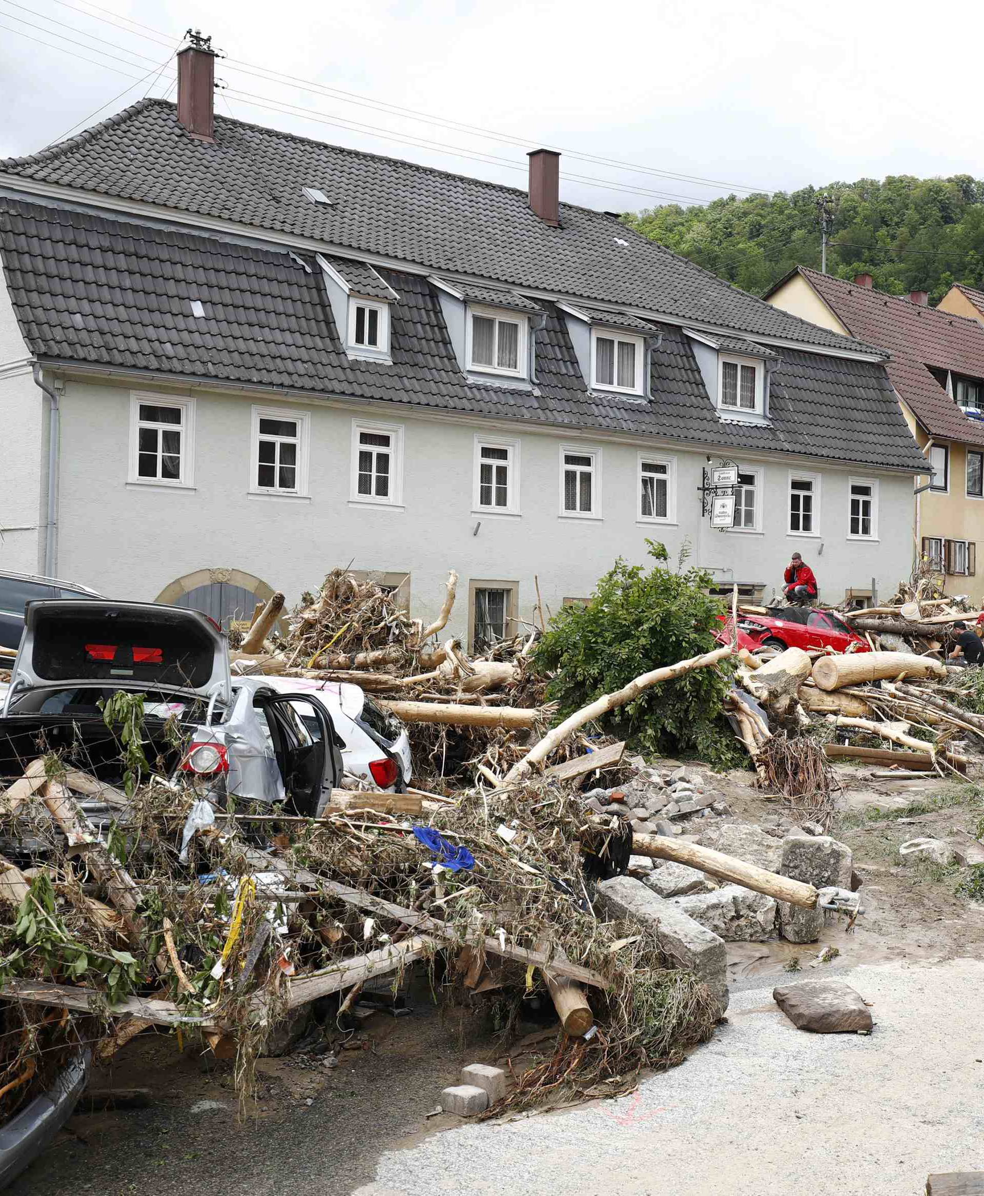 General view of the damage following floods in the town of Braunsbach in Baden-Wuerttemberg