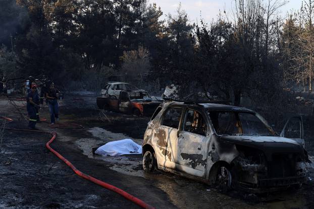 Wildfire burns near the village of Liti