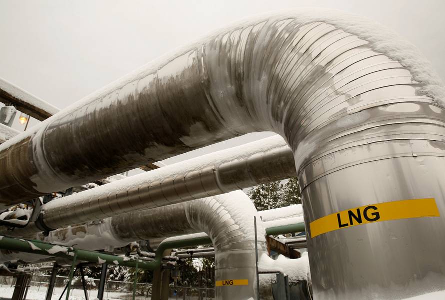 FILE PHOTO -  Snow covered transfer lines are seen at the Dominion Cove Point Liquefied Natural Gas terminal in Maryland