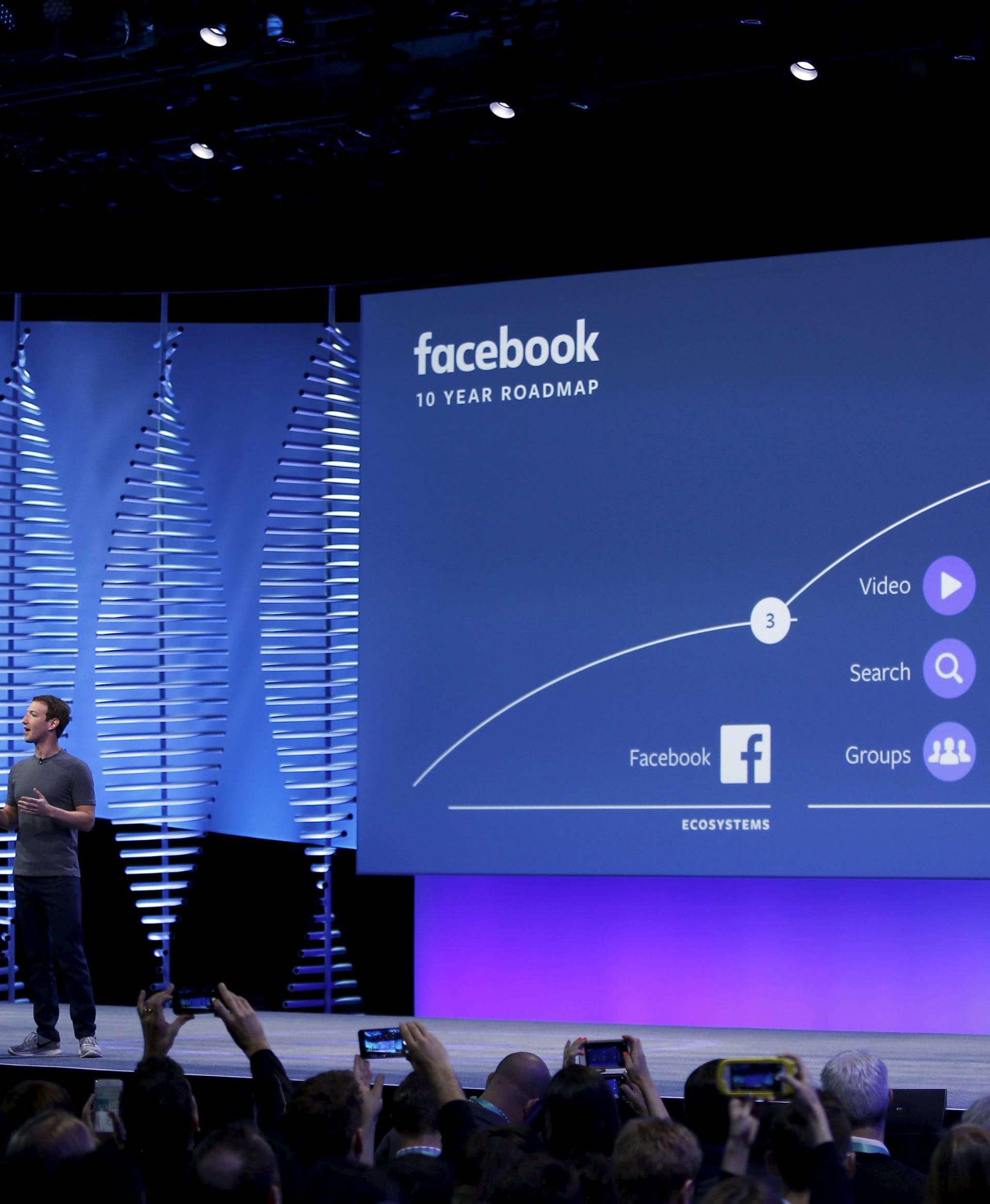 Facebook CEO Mark Zuckerberg speaks on stage during the Facebook F8 conference in San Francisco, California