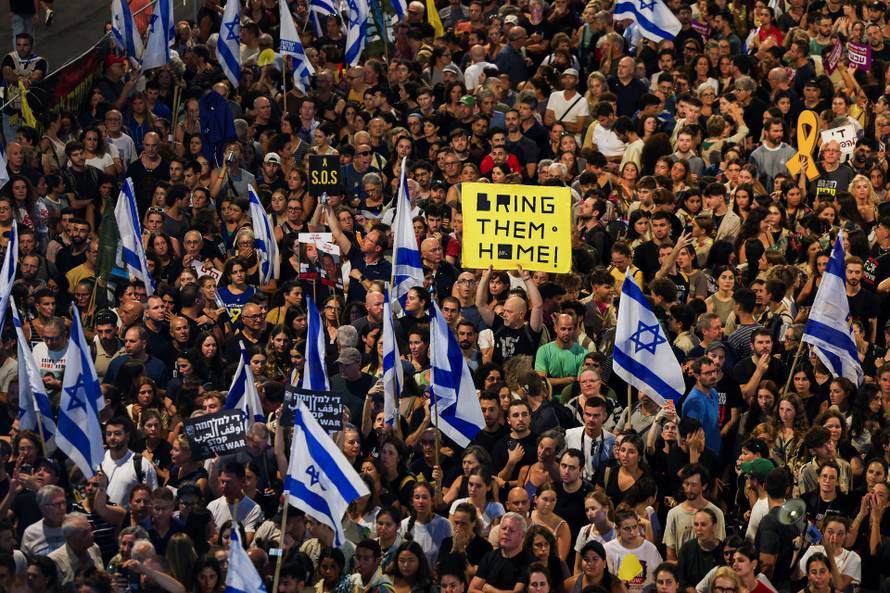 Protest against the government and in support for the hostages who were kidnapped during the deadly October 7 attack, in Tel Aviv