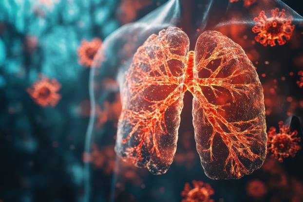 Visual representation of human lungs affected by viral infections in a conceptual illustration