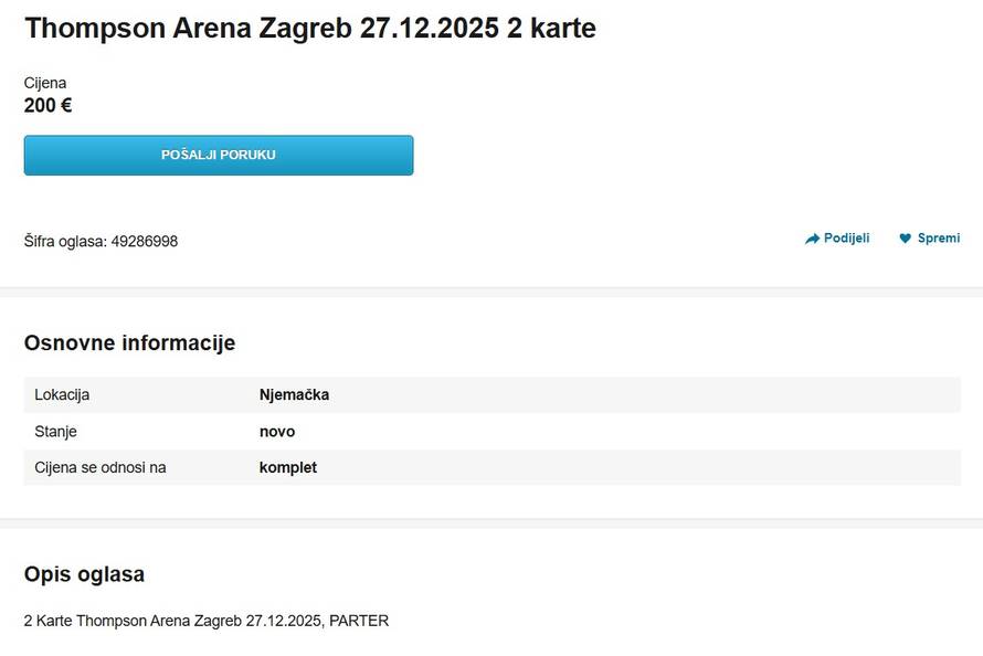 Karte za Thompsona u Areni prodaju i po 200€ po oglasima