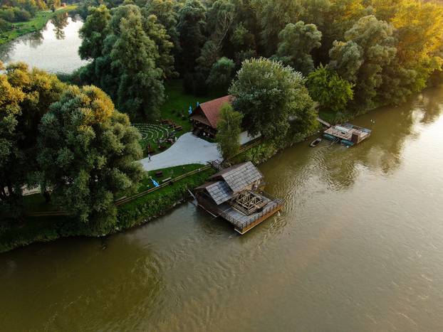 Riverside,Old,Flour,Mill,Aerial,Drone,Image.,River,And,Trees