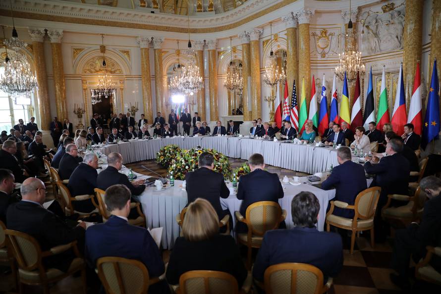 U.S. President Donald Trump, Polish President Andrzej Duda and Croatian President Kolinda Grabar-Kitarovic attend the Three Seas Initiative Summit in Warsaw