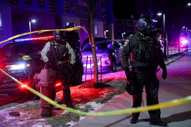 Protest outside the hotel where Bovino, who has been removed from his role, is reportedly staying, in Maple Grove