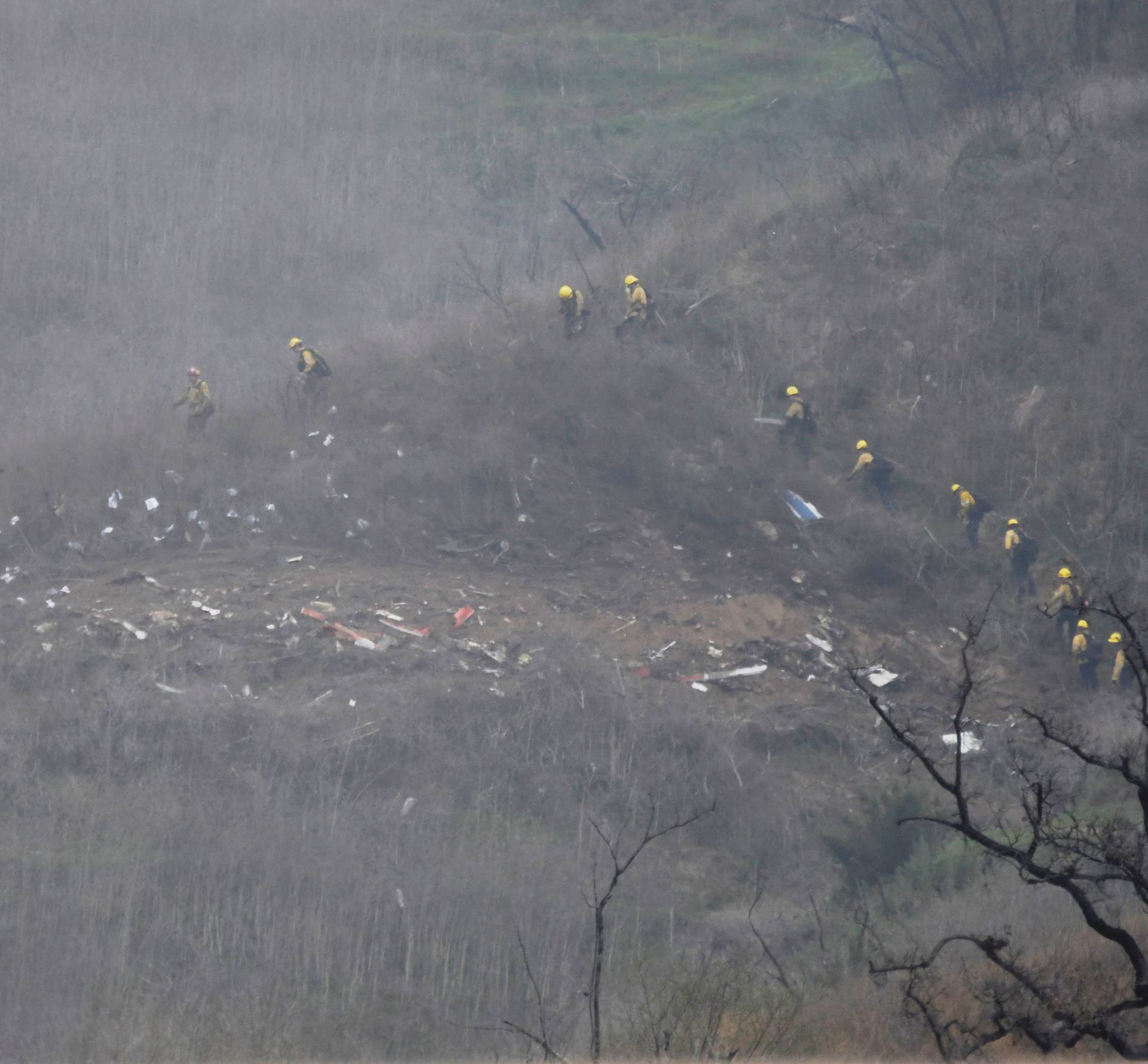 LA county firefighters on the scene of a helicopter crash that reportedly killed Kobe Bryant in Calabasas