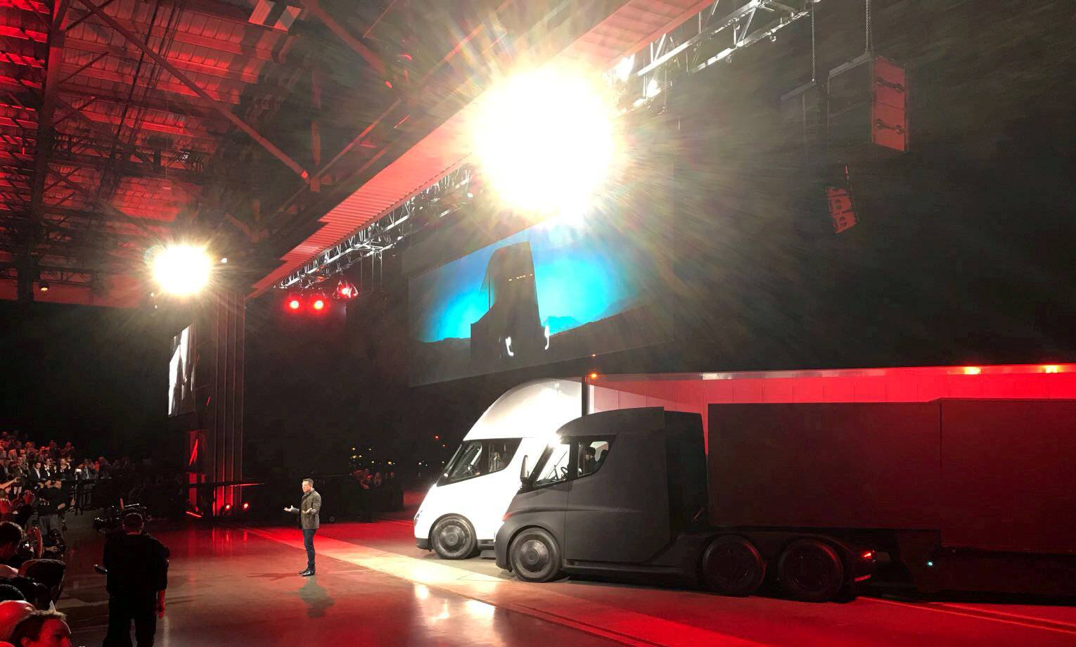 Tesla CEO Musk shows off the Tesla Semi during an presentation in Hawthorne