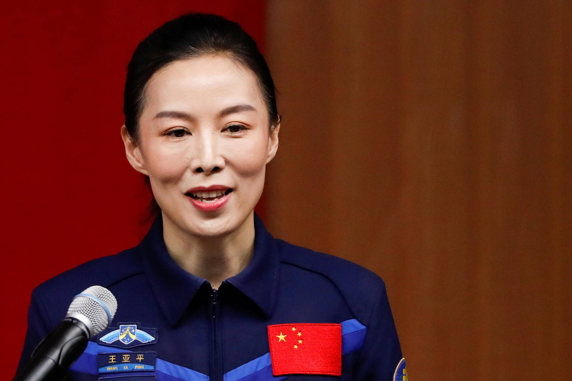 News conference before the launch of Long March-2F Y13 rocket, near Jiuquan