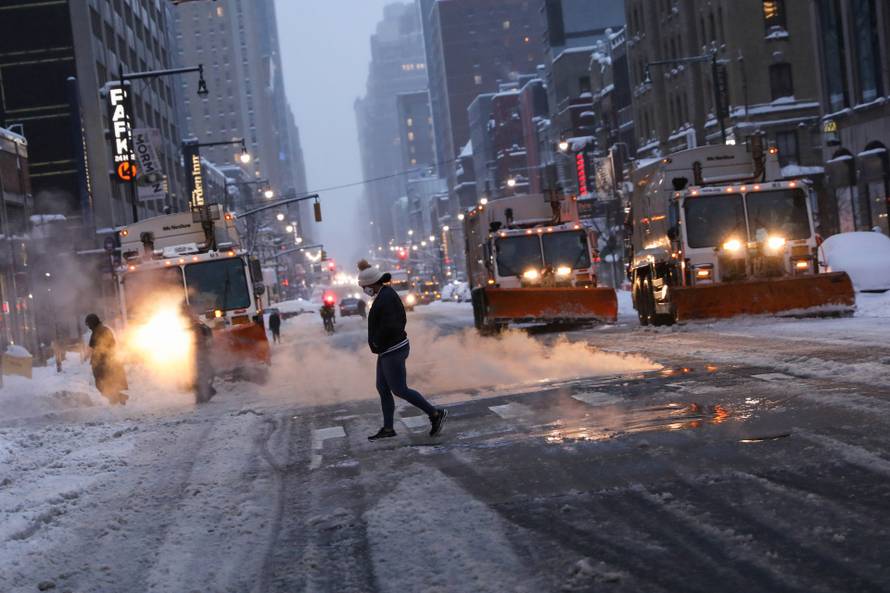 A snowstorm hits New York during the coronavirus disease (COVID-19) pandemic
