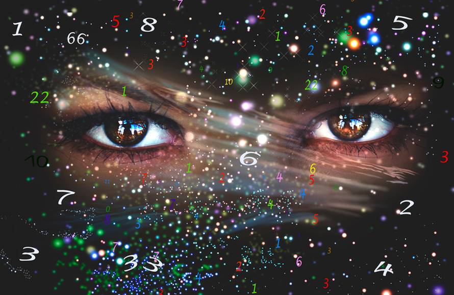 Woman's face, magic of figures, numerology