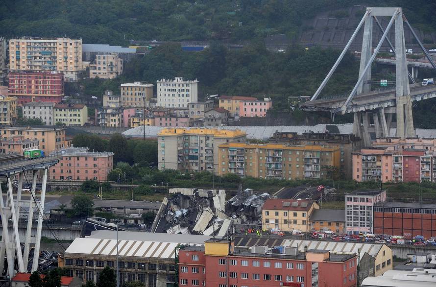 The collapsed Morandi Bridge is seen in the Italian port city of Genoa