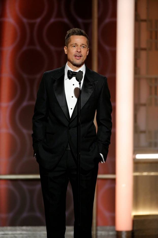 Brad Pitt presents during the 74th Annual Golden Globe Awards show in Beverly Hills