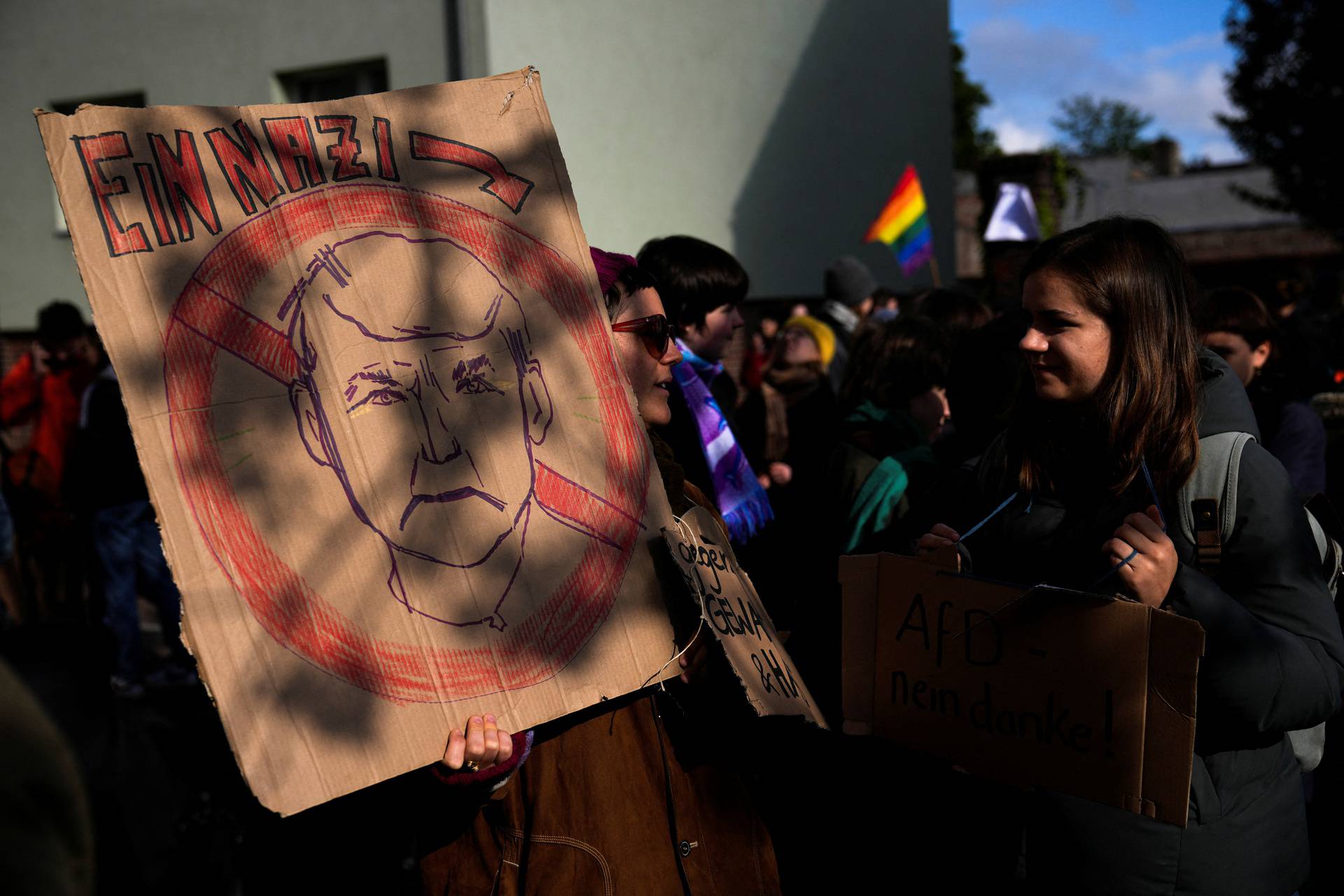 Protest outside the regional court in Halle