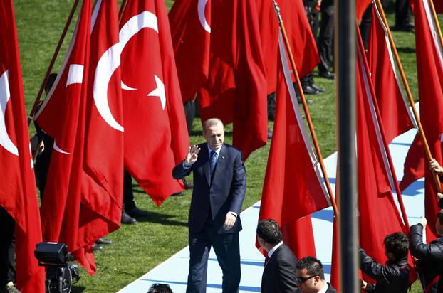 Turkish President Erdogan attends a ceremony marking the 102nd anniversary of Battle of Canakkale, also known as the Gallipoli Campaign, in Canakkale